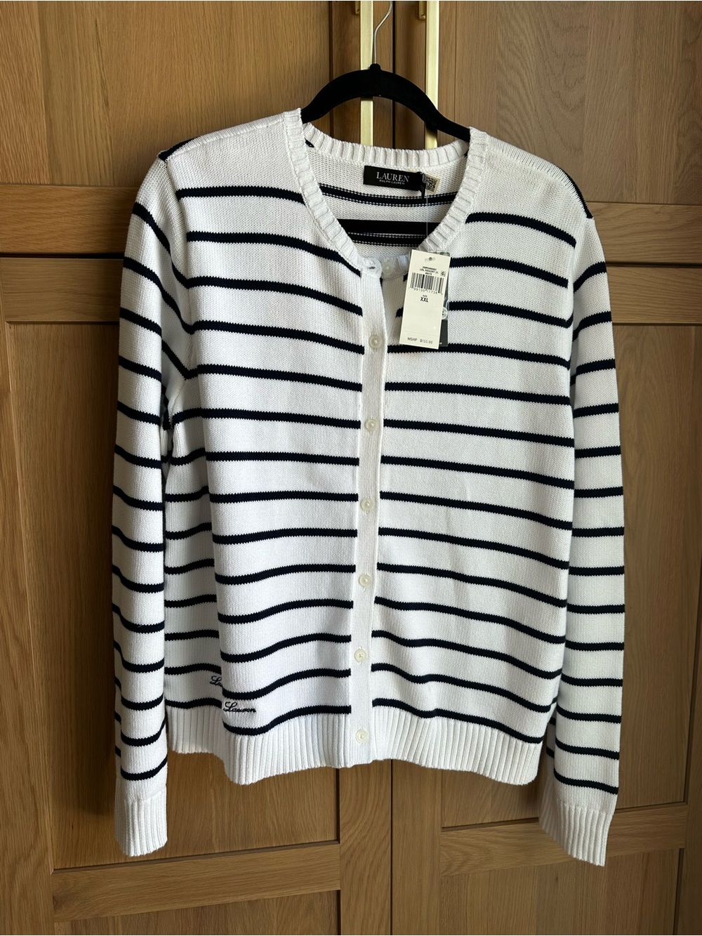 Ralph Lauren White and Navy Striped Cotton Cardigan